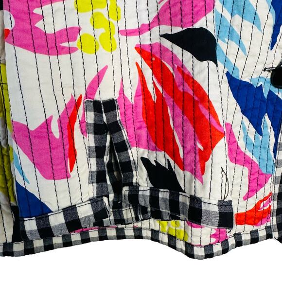 Peck & Peck Weekend Bright Floral Quilted Checkered Trim Jacket Size L - Picture 5 of 7